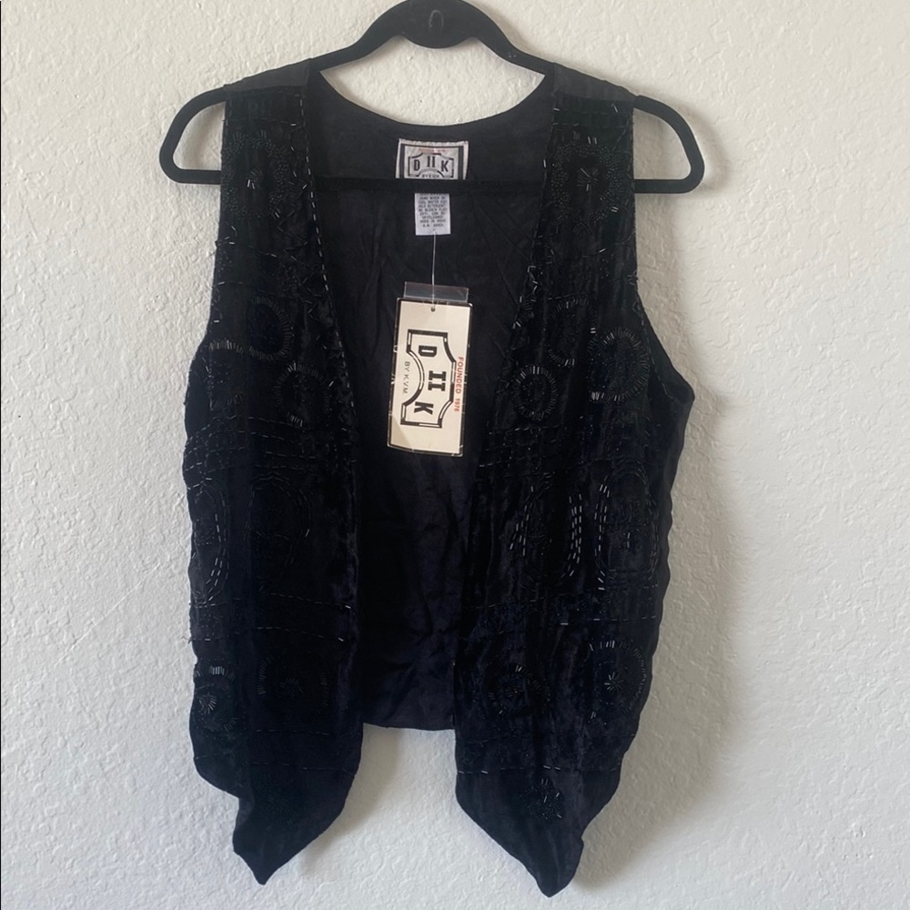 Vintage Black Beaded Sleeveless Vest Brand New Size M